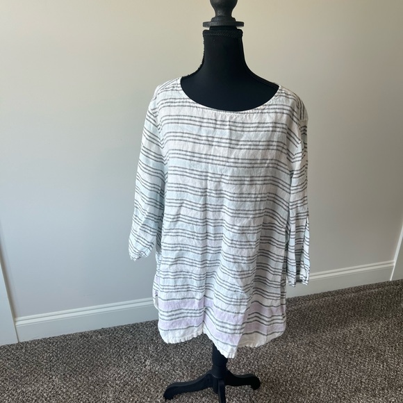 J. Jill Tops - J.Jill Love Linen Striped Long Sleeve Boxy Blouse White Blue Lilac Size XL